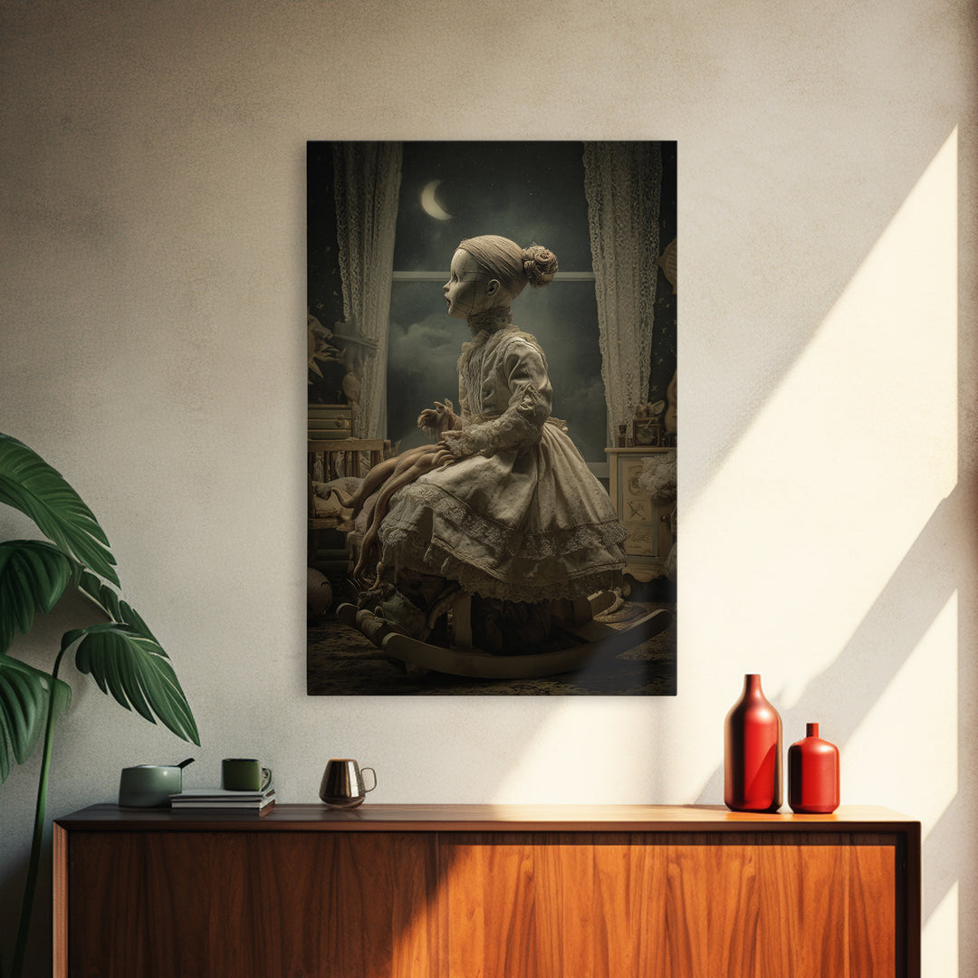 The Doll From Beyond The Void, Vertical Wall Art, Gothic Horror Wall Art, Framed Canvas Print, Halloween Wall Decor, Gothic Home Decor