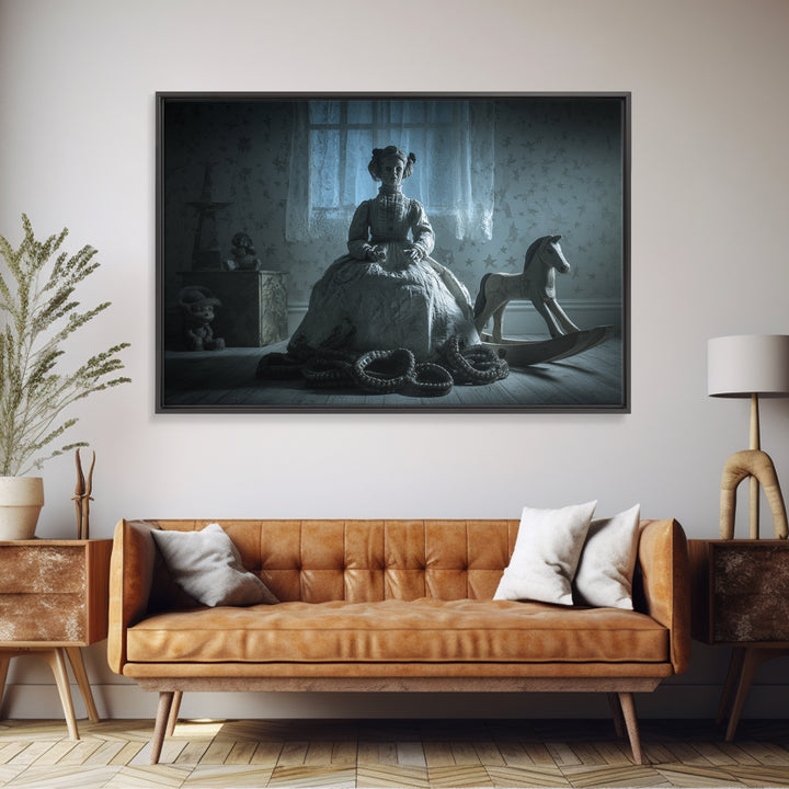 The Doll From Beyond The Void, Landscape Wall Art, Eldritch Gothic Decor, Framed Canvas Print, Halloween Wall Decor, Gothic Home Decor