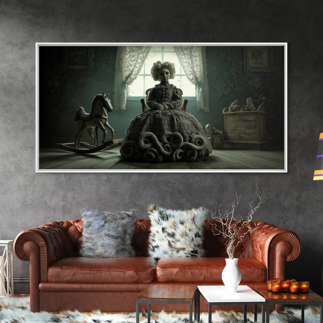 The Doll From Beyond The Void, Wide Panoramic Art, Dark Fantasy Wall Art, Canvas Print, Halloween Wall Decor, Gothic Home Decor