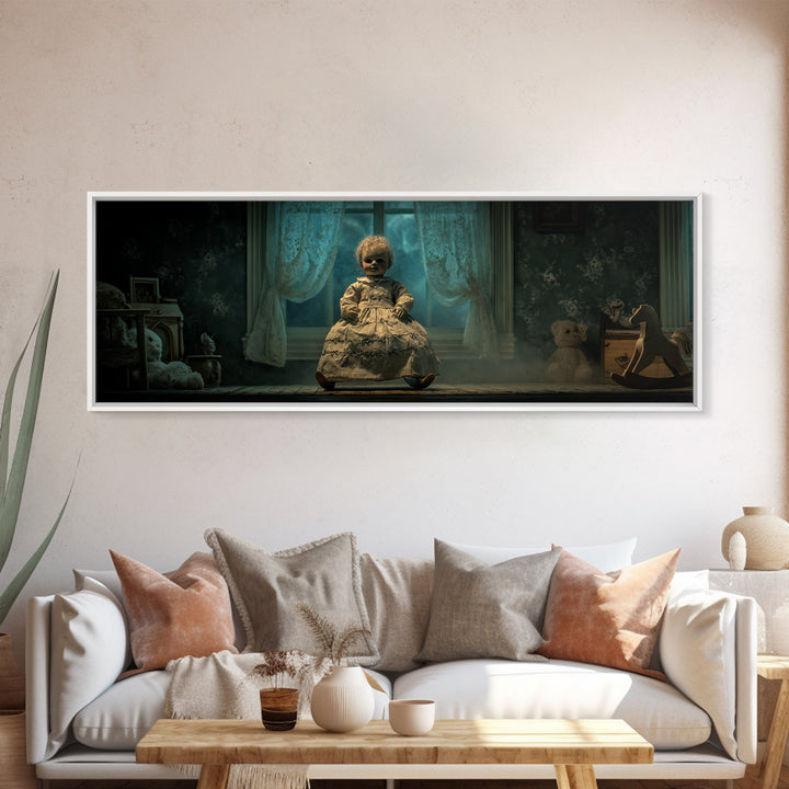 The Doll From Beyond The Void, Extra Wide Wall Art, Spooky Home Decor, Framed Canvas Print, Halloween Wall Decor, Gothic Home Decor