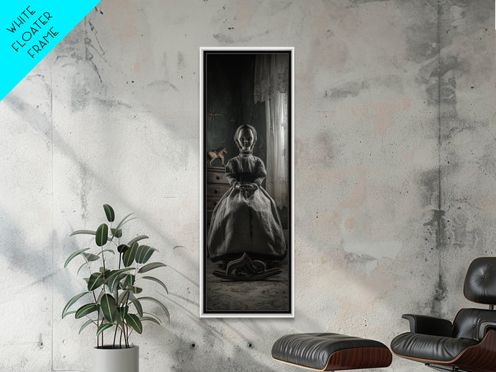 The Doll From Beyond The Void, Tall Narrow Wall Art, Lovecraftian Horror Art, Framed Canvas Print, Halloween Wall Decor, Gothic Home Decor