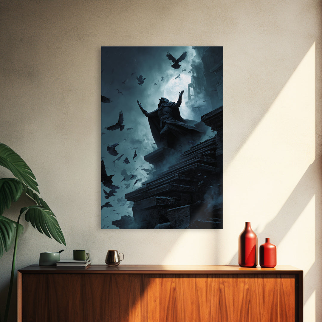 The Raven Sermon Of Leng, Vertical Wall Art, Eldritch Gothic Decor, Canvas Print, Halloween Wall Decor, Gothic Home Decor, Spooky Wall Decor