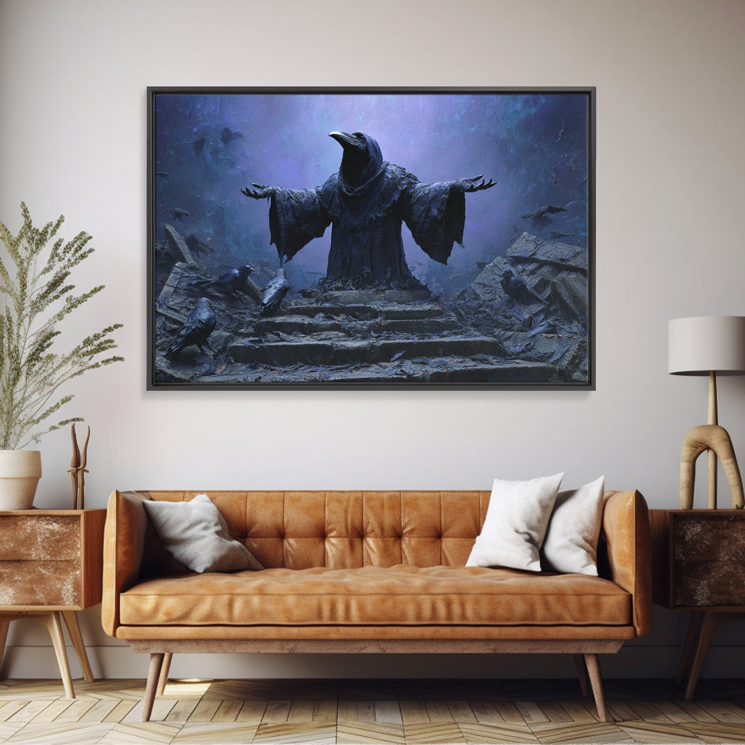 The Raven Sermon Of Leng, Landscape Wall Art, Spooky Home Decor, Framed Canvas Print, Halloween Wall Decor, Gothic Home Decor