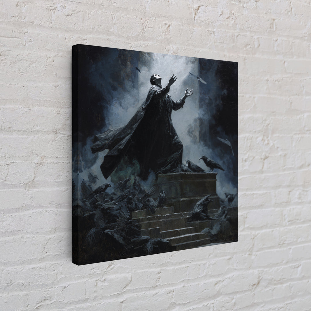 The Raven Sermon Of Leng, Square Wall Art, Dark Fantasy Wall Art, Framed Canvas Print, Halloween Wall Decor, Gothic Home Decor