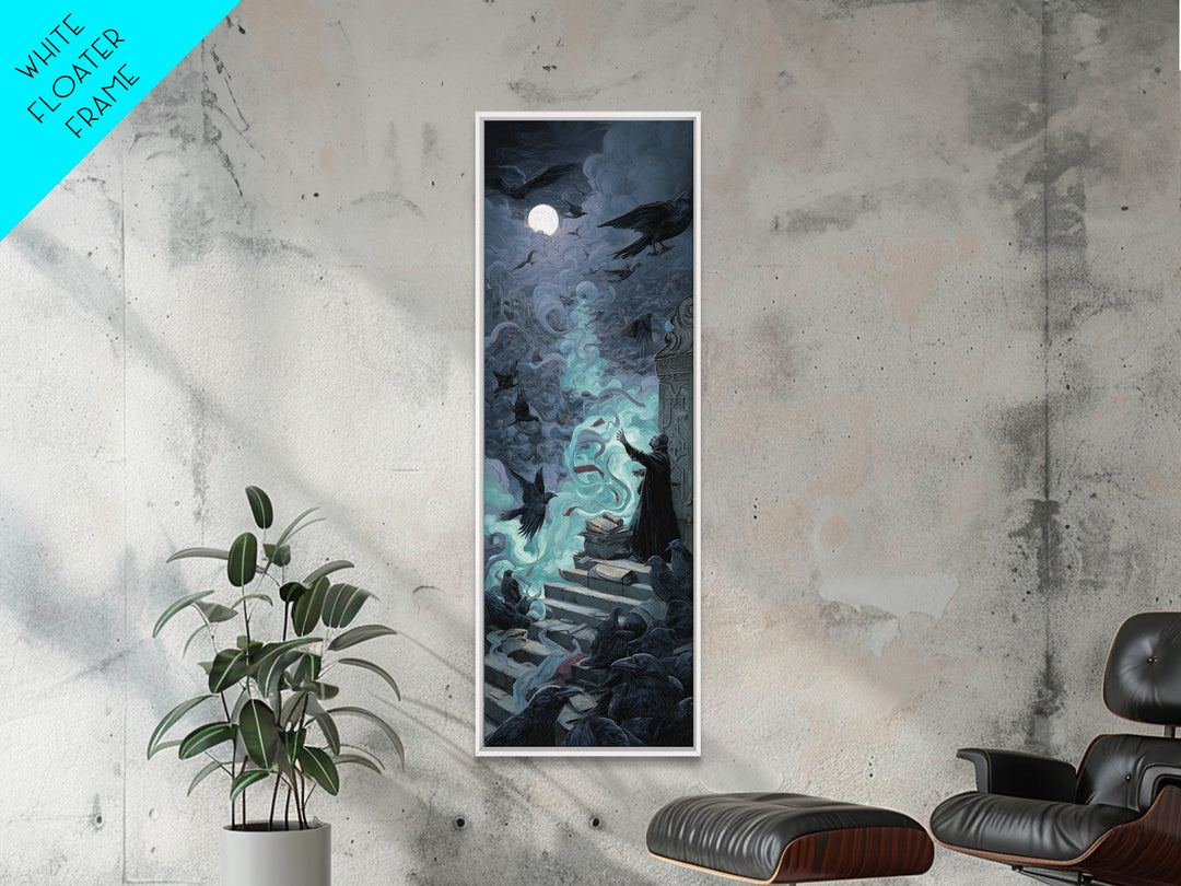 The Raven Sermon Of Leng, Tall Narrow Wall Art, Gothic Horror Wall Art, Canvas Print, Halloween Wall Decor, Gothic Home Decor
