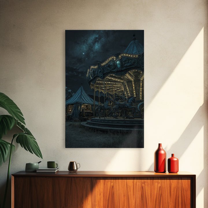 The Carousel Of Sleeping Planets, Vertical Wall Art, Dark Fantasy Wall Art, Framed Canvas Print, Halloween Wall Decor, Gothic Home Decor