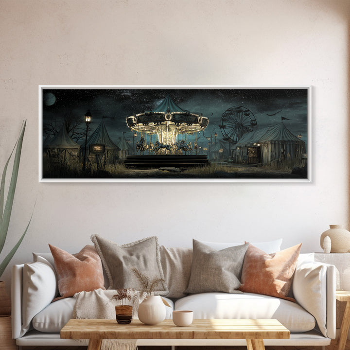 The Carousel Of Sleeping Planets, Extra Wide Wall Art, Haunted Gothic Art, Canvas Print, Halloween Wall Decor, Gothic Home Decor