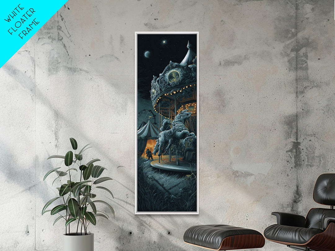 The Carousel Of Sleeping Planets, Tall Narrow Wall Art, Eldritch Gothic Decor, Framed Canvas Print, Halloween Wall Decor, Gothic Home Decor