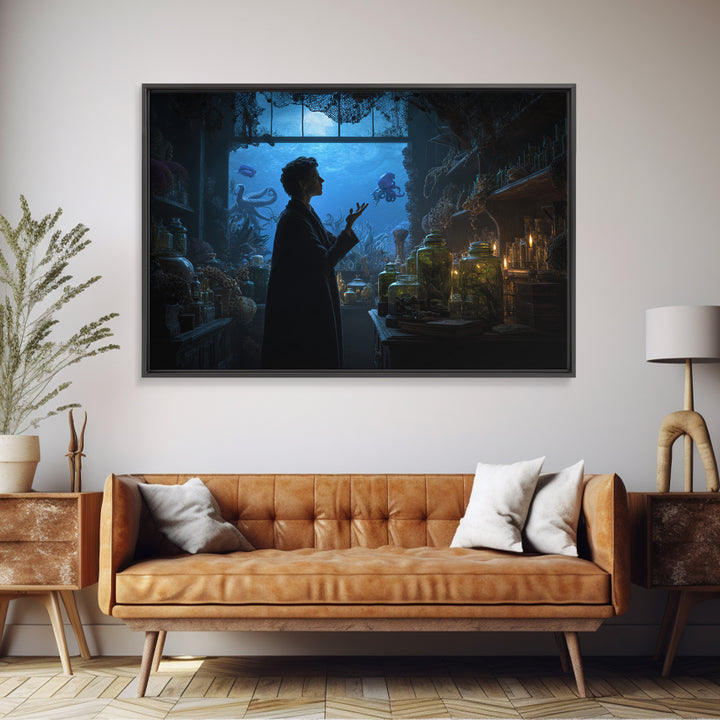 The Apothecary Of Black Seashell Dreams, Landscape Wall Art, Eldritch Gothic Decor, Framed Canvas Print, Halloween Wall Decor