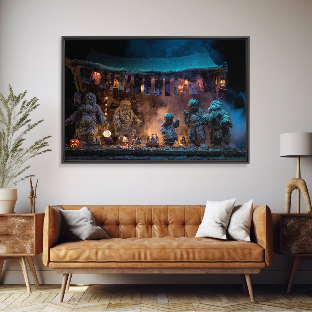 The Festival Of The Little Old Ones, Landscape Wall Art, Haunted Gothic Art, Framed Canvas Print, Halloween Wall Decor, Gothic Home Decor
