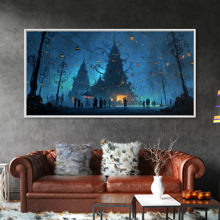 The Festival Of The Little Old Ones, Wide Panoramic Art, Spooky Home Decor, Canvas Print, Halloween Wall Decor, Gothic Home Decor