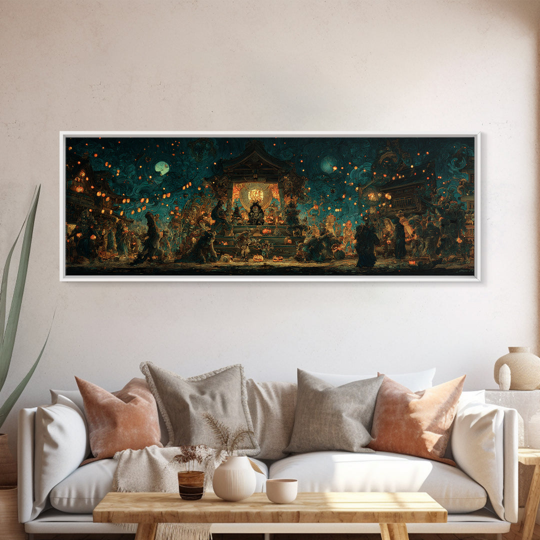 The Festival Of The Little Old Ones, Extra Wide Wall Art, Macabre Wall Art, Framed Canvas Print, Halloween Wall Decor, Gothic Home Decor