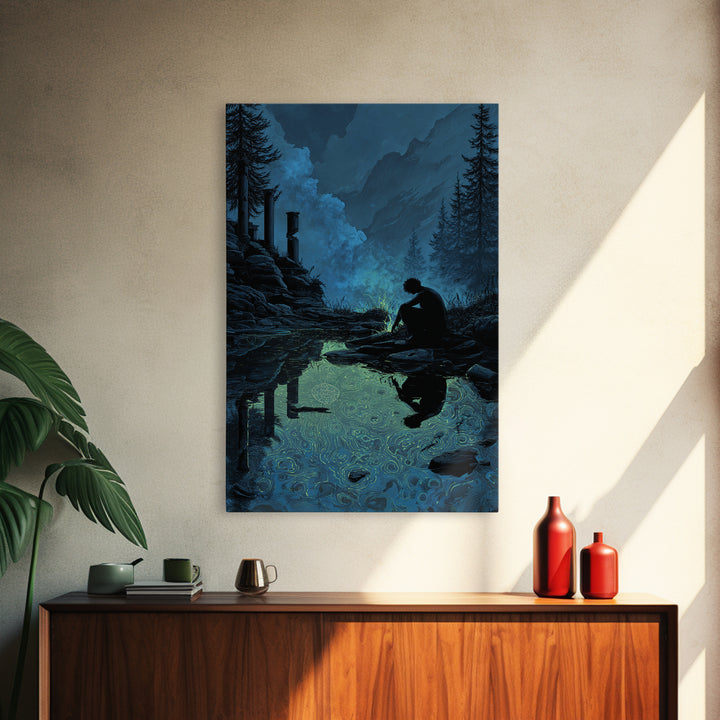 The Mirror Lake Of Lost Constellations, Vertical Wall Art, Macabre Wall Art, Framed Canvas Print, Halloween Wall Decor, Gothic Home Decor