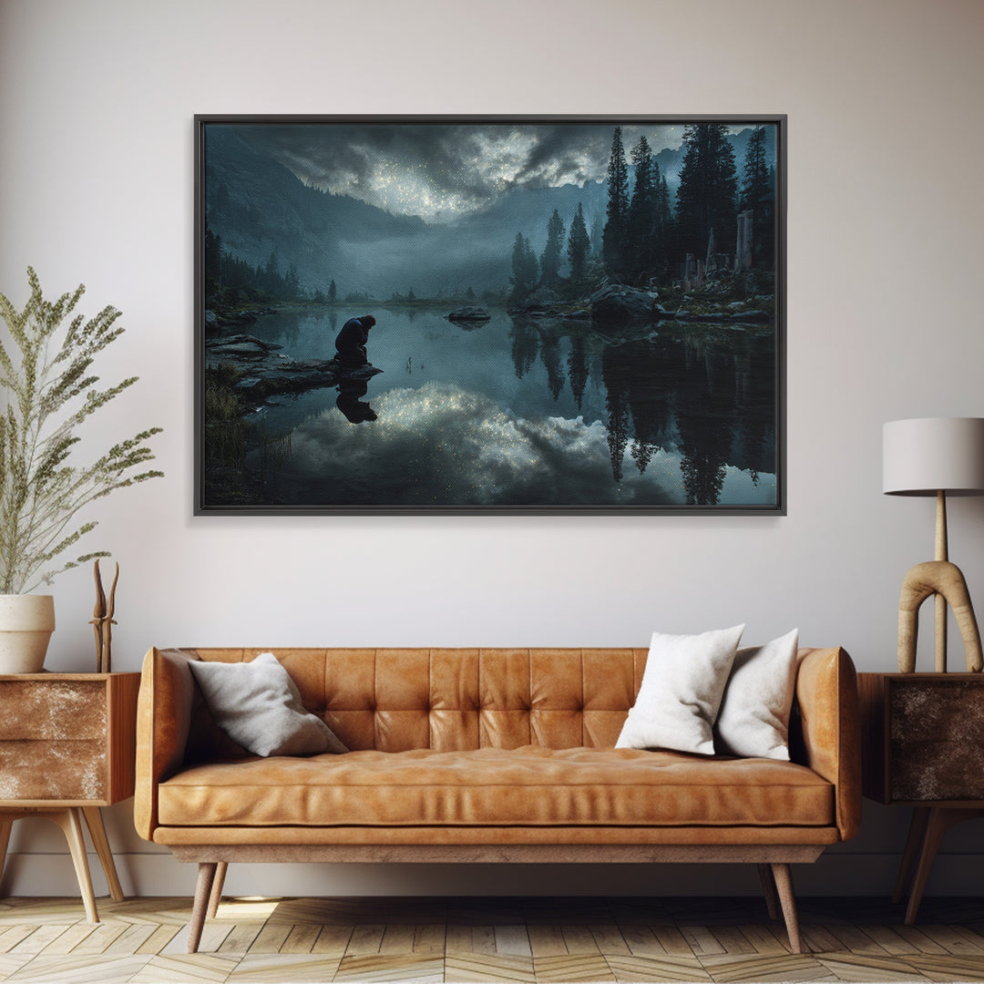 The Mirror Lake Of Lost Constellations, Landscape Wall Art, Macabre Wall Art, Framed Canvas Print, Halloween Wall Decor, Gothic Home Decor