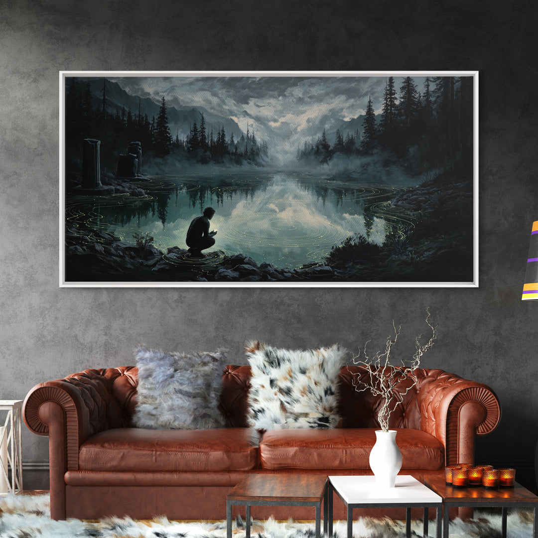 The Mirror Lake Of Lost Constellations, Wide Panoramic Art, Macabre Wall Art, Canvas Print, Halloween Wall Decor, Gothic Home Decor