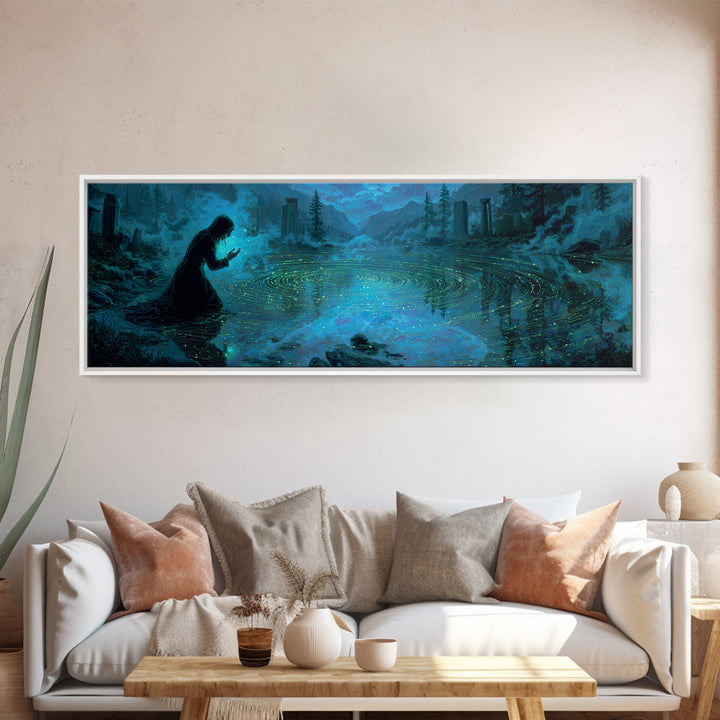 The Mirror Lake Of Lost Constellations, Extra Wide Wall Art, Eldritch Gothic Decor, Canvas Print, Halloween Wall Decor, Gothic Home Decor