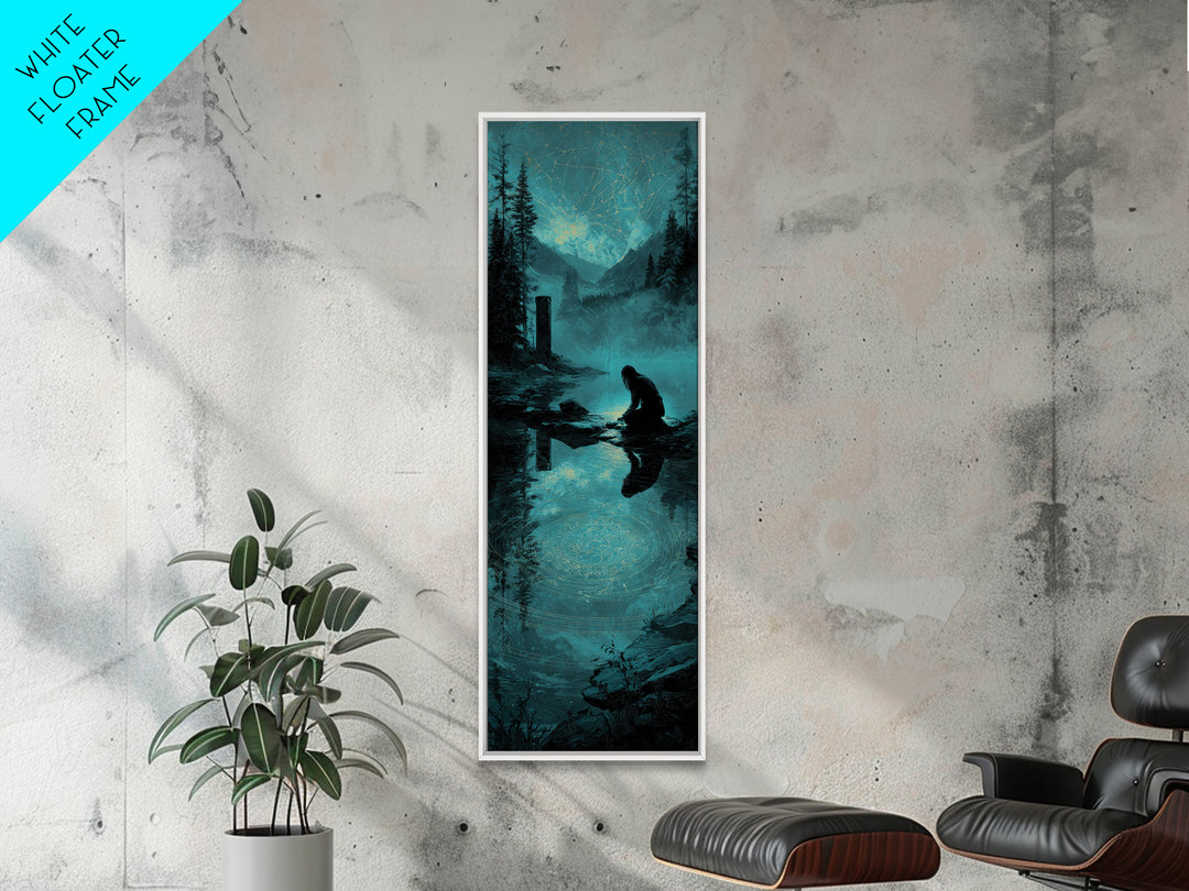 The Mirror Lake Of Lost Constellations, Tall Narrow Wall Art, Dark Fantasy Wall Art, Framed Canvas Print, Halloween Wall Decor