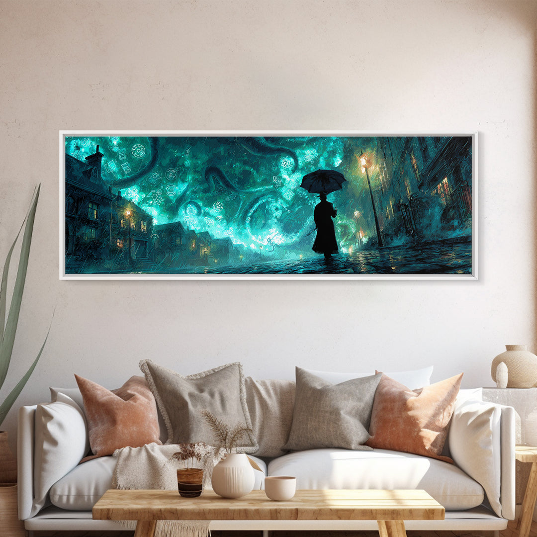 The Umbrella Of The Outer Rain, Extra Wide Wall Art, Spooky Home Decor, Canvas Print, Halloween Wall Decor, Gothic Home Decor