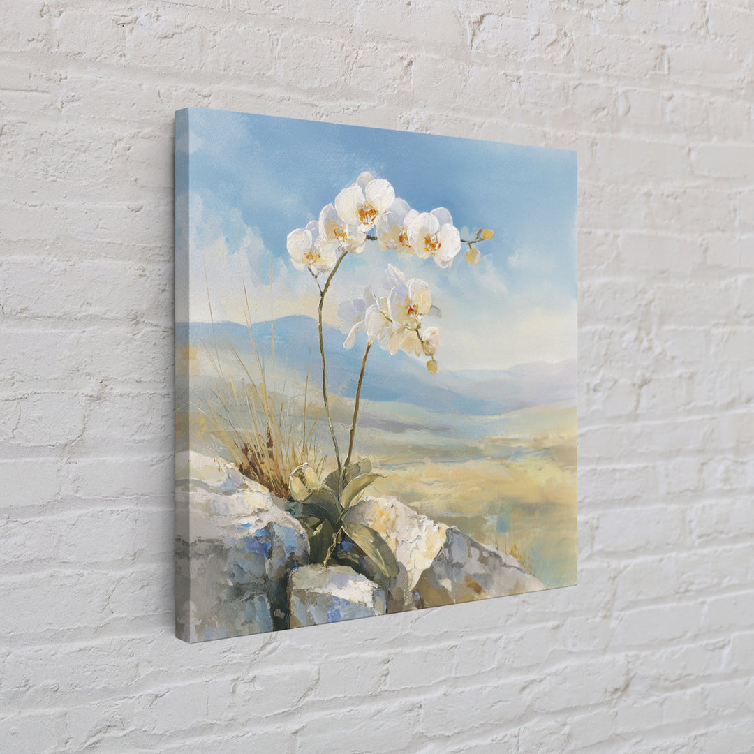 White Orchid on Stone Background Framed Canvas Print, Dental Office Art, Printable Wall Art, Office Decor, Fine Art, Calm, DOA-1x1-12
