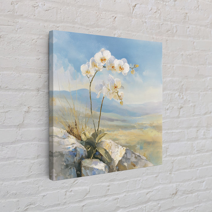 White Orchid on Stone Background Framed Canvas Print, Dental Office Art, Printable Wall Art, Office Decor, Fine Art, Calm, DOA-1x1-12