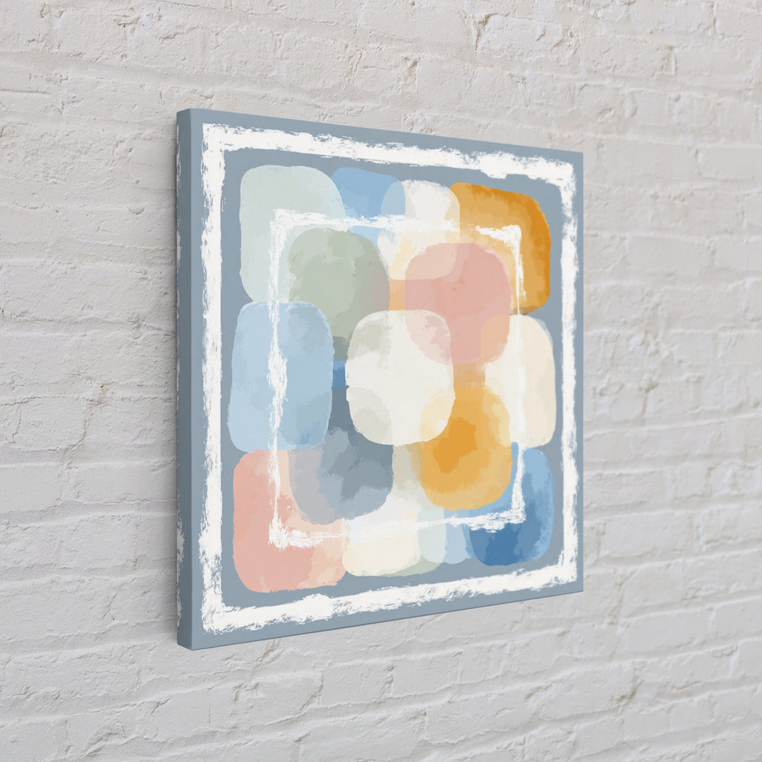 Simple Rainbow Pastel Shapes for Children Framed Canvas Print, Dental Office Art, Digital Artwork, Office Decor, Fine Art, Calm, DOA-1x1-21