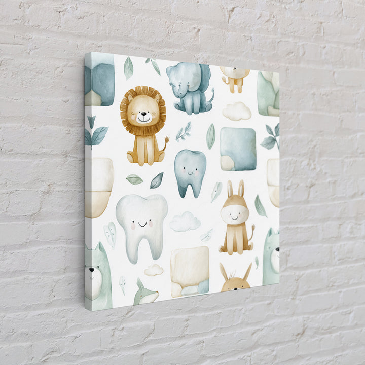Cheerful Animal Dentist Themed Character Without Text Canvas Print, Dental Office Art, Medical Art, Office Decor, Calm, DOA-1x1-50