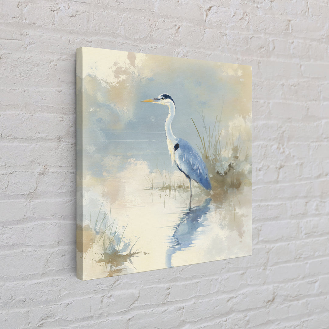 Blue Heron by Calm Marsh Water Framed Canvas Print, Dental Office Art, Tooth Art, Office Decor, Fine Art, Calm, Modern Decor, DOA-1x1-71