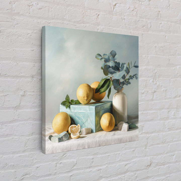 Fresh Citrus and Mint Still Life Framed Canvas Print, Dental Office Art, Medical Office Art, Office Decor, Oil Painting, Calm, DOA-1x1-79