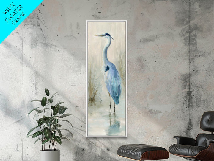Blue Heron by Calm Marsh Water Framed Canvas Print, Dental Office Art, Textured Painting, Office Decor, Fine Art, Calm, DOA-1x3-83