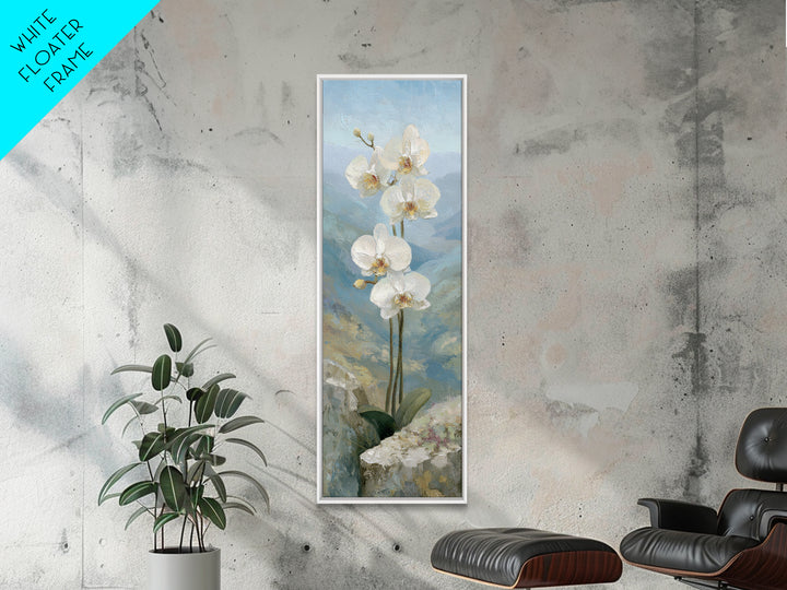 White Orchid on Stone Background Framed Canvas Print, Dental Office Art, Wall Art, Office Decor, Abstract Art, Calm, DOA-1x3-96