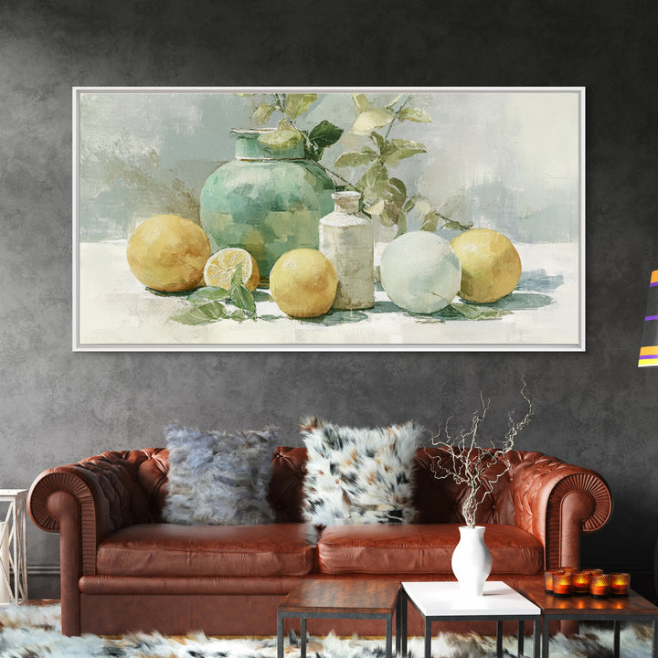 Fresh Citrus and Mint Still Life Framed Canvas Print, Dental Office Art, Medical Office Art, Office Decor, Oil Painting, Calm, DOA-2x1-27