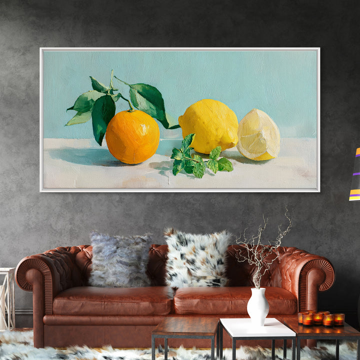 Fresh Citrus and Mint Still Life Framed Canvas Print, Dental Office Art, Unique Wall Art, Office Decor, Watercolor Art, Calm, DOA-2x1-51