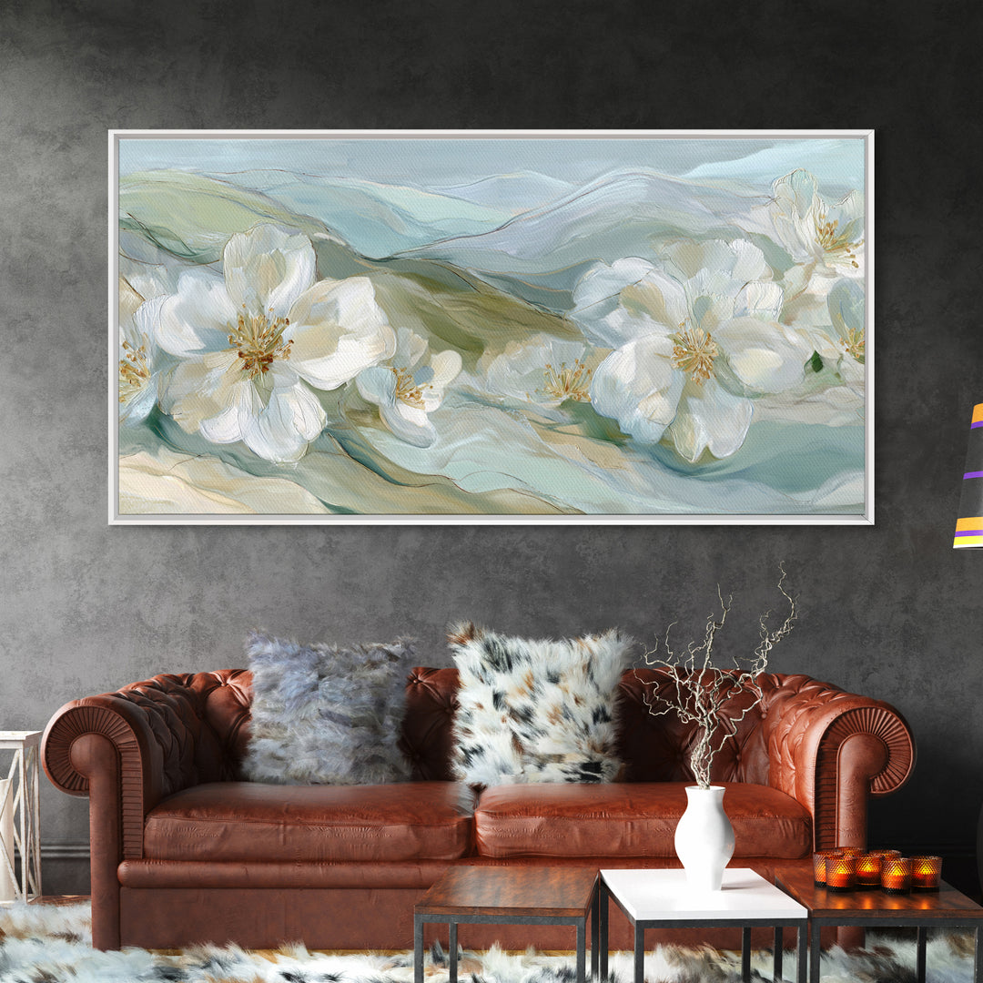 White Orchid on Stone Background Framed Canvas Print, Dental Office Art, Printable Wall Art, Office Decor, Fine Art, Calm, DOA-2x1-56