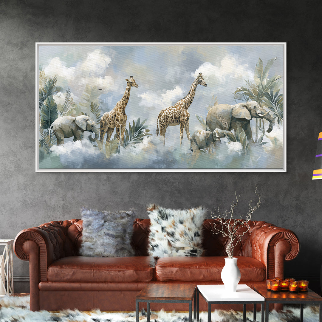 Happy Jungle Animals Canvas Print, Dental Office Art, Statement Artwork, Office Decor, Fine Art, Calm, Printable Wall Art, DOA-2x1-58