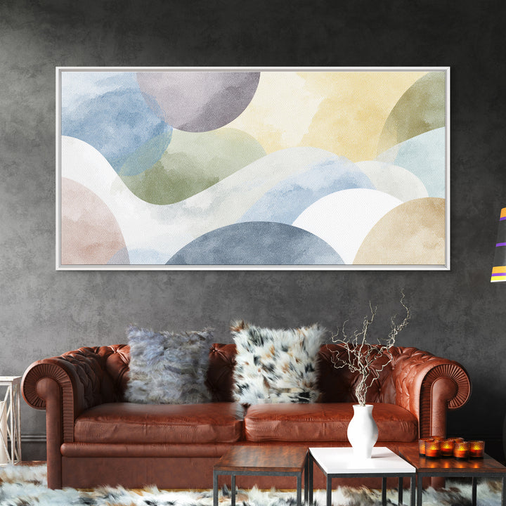 Simple Rainbow Pastel Shapes for Children Framed Canvas Print, Dental Office Art, Boho Decor, Office Decor, Fine Art, Calm, DOA-2x1-65