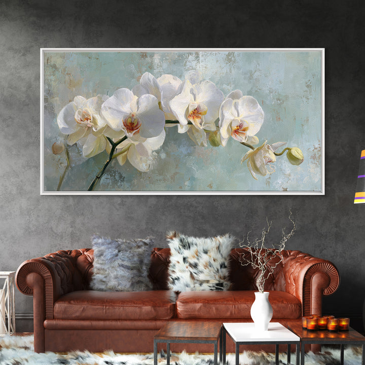 White Orchid on Stone Background Framed Canvas Print, Dental Office Art, Digital Artwork, Office Decor, Fine Art, Calm, DOA-2x1-80