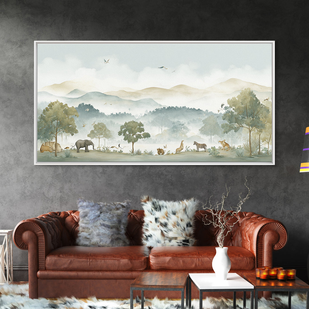 Happy Jungle Animals Canvas Print, Dental Office Art, Statement Artwork, Office Decor, Fine Art, Calm, Printable Wall Art, DOA-2x1-82