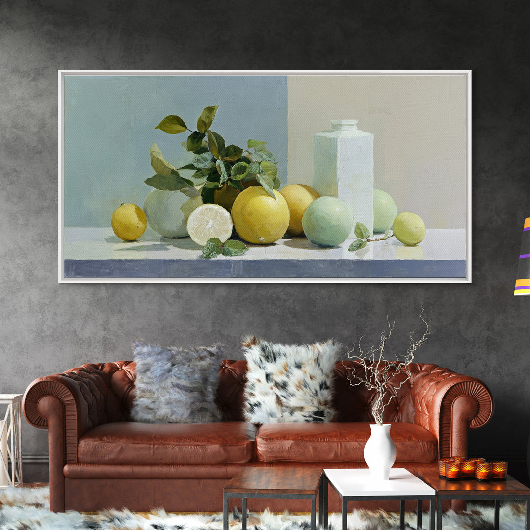 Fresh Citrus and Mint Still Life Framed Canvas Print, Dental Office Art, Unique Wall Art, Office Decor, Fine Art, Calm, DOA-2x1-99
