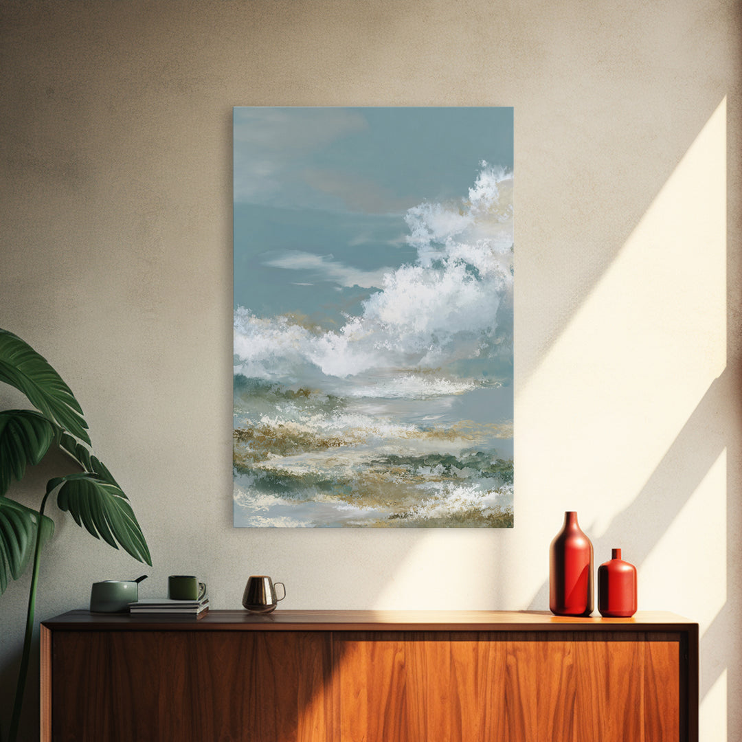 Peaceful Clouds over Open Meadow Framed Canvas Print, Dental Office Art, Modern Decor, Office Decor, Fine Art, Calm, Poster, DOA-2x3-17