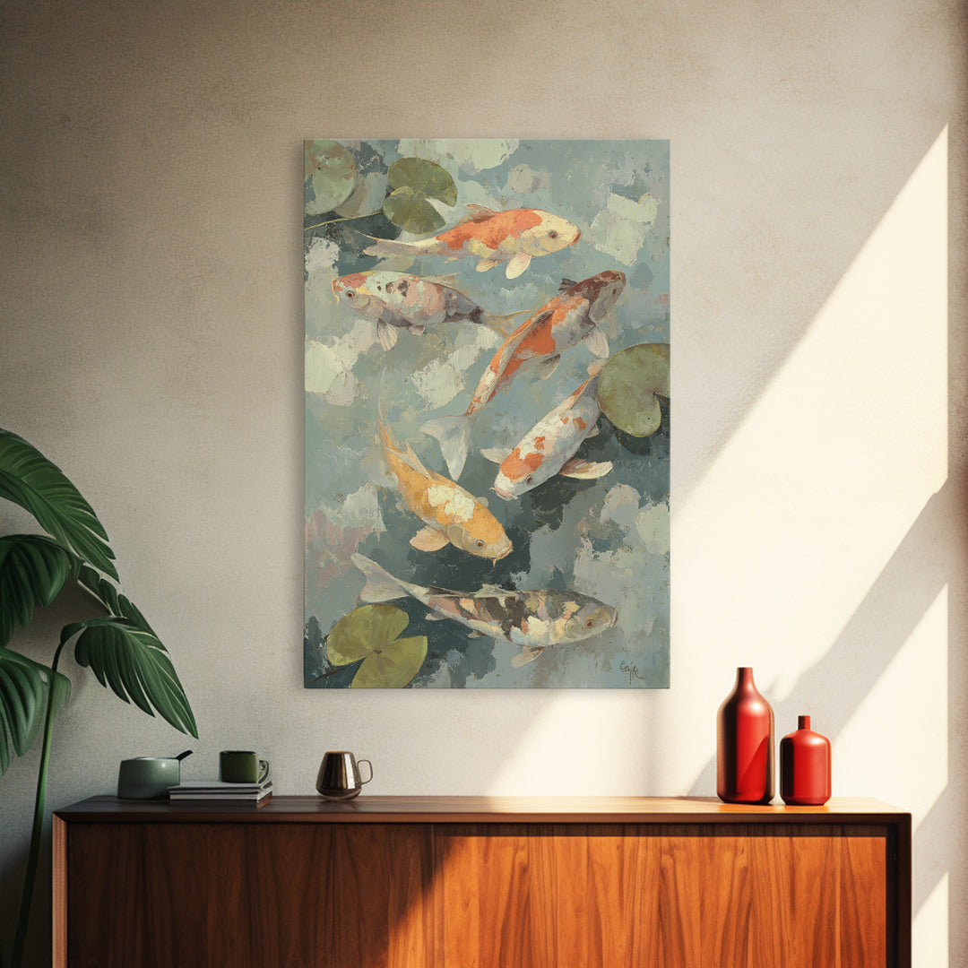 Colorful Fish Swimming Framed Canvas Print, Dental Office Art, Dental Gift, Office Decor, Abstract Art, Calm, DOA-2x3-2