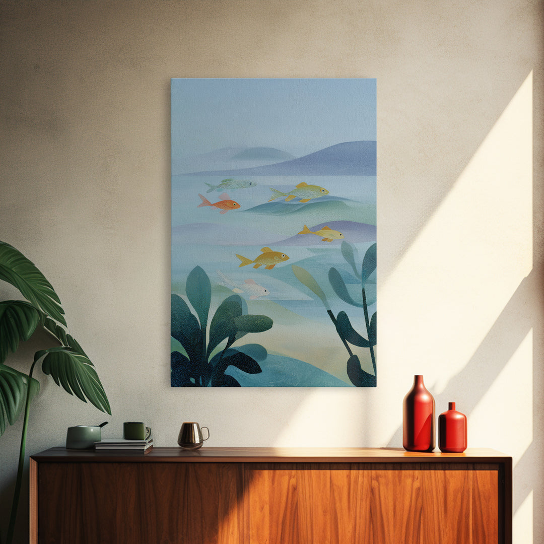Colorful Fish Swimming Framed Canvas Print, Dental Office Art, Dental Gift, Office Decor, Abstract Art, Calm, DOA-2x3-26