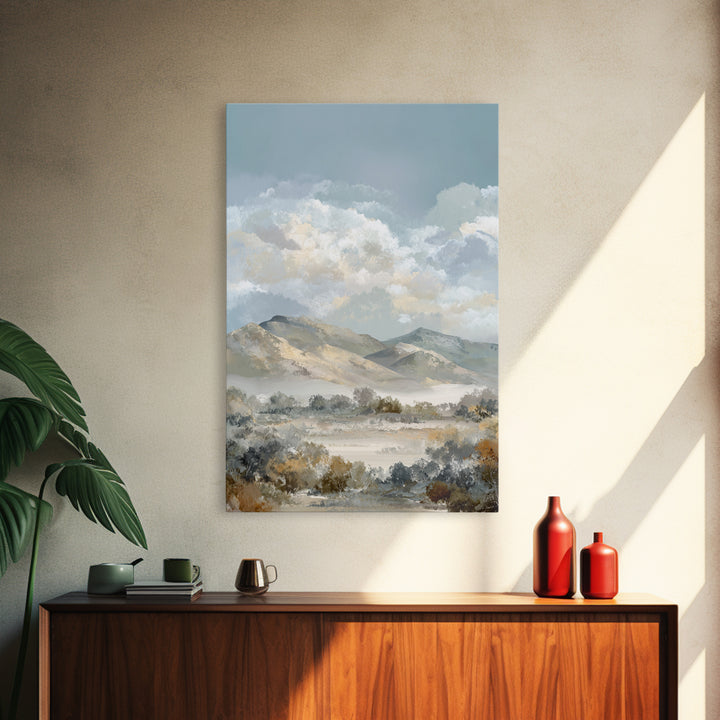 Gentle Mountain Landscape Framed Canvas Print, Dental Office Art, Office Decor, Watercolor Art, Calm, Medical Art, DOA-2x3-36