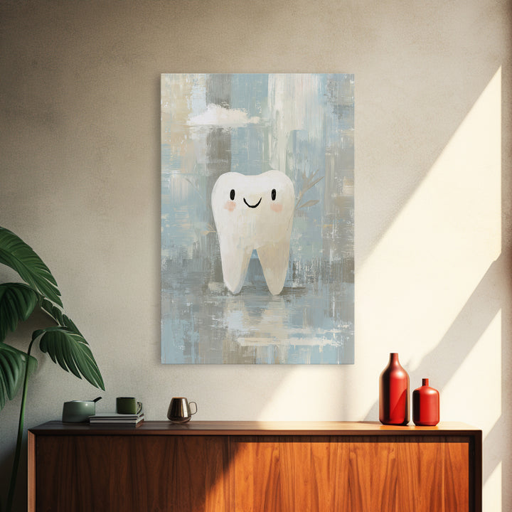 Playful Tooth Shaped Character Framed Canvas Print, Dental Office Art, Modern Decor, Office Decor, Abstract Art, Calm, DOA-2x3-38