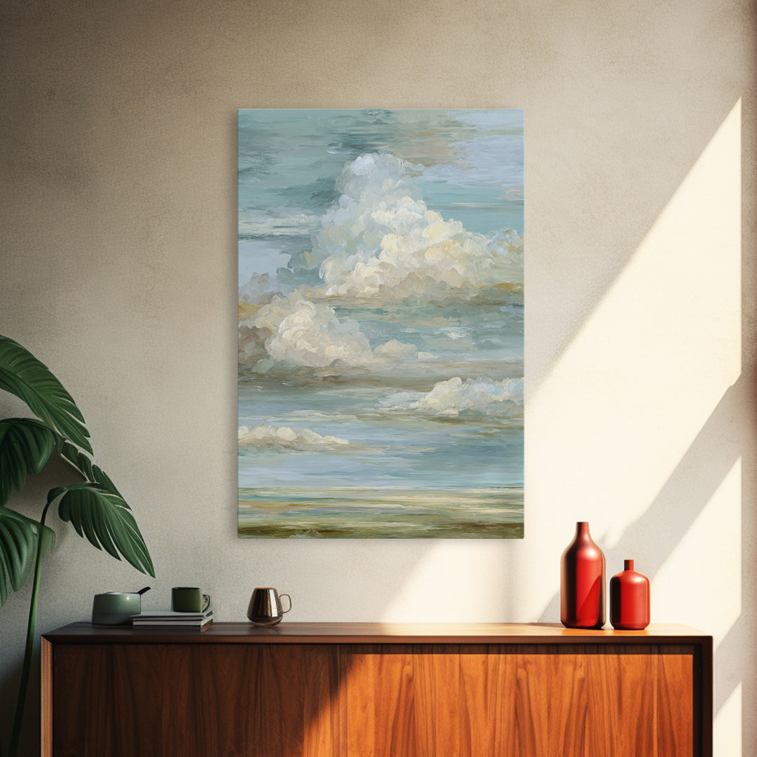 Peaceful Clouds over Open Meadow Framed Canvas Print, Dental Office Art, Modern Decor, Office Decor, Fine Art, Calm, Poster, DOA-2x3-41
