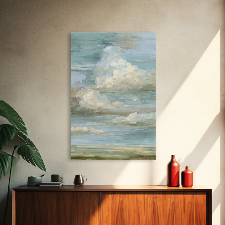 Peaceful Clouds over Open Meadow Framed Canvas Print, Dental Office Art, Modern Decor, Office Decor, Fine Art, Calm, Poster, DOA-2x3-41