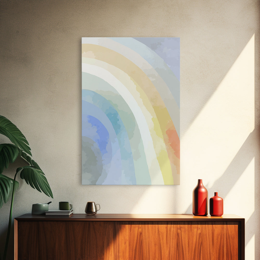 Simple Rainbow Pastel Shapes for Children Framed Canvas Print, Dental Office Art, Boho Decor, Office Decor, Abstract Art, Calm, DOA-2x3-53