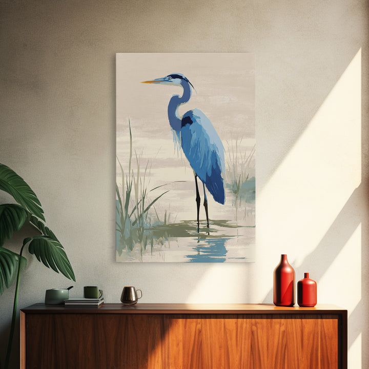Blue Heron by Calm Marsh Water Framed Canvas Print, Dental Office Art, Dental Assistant, Office Decor, Fine Art, Calm, DOA-2x3-55