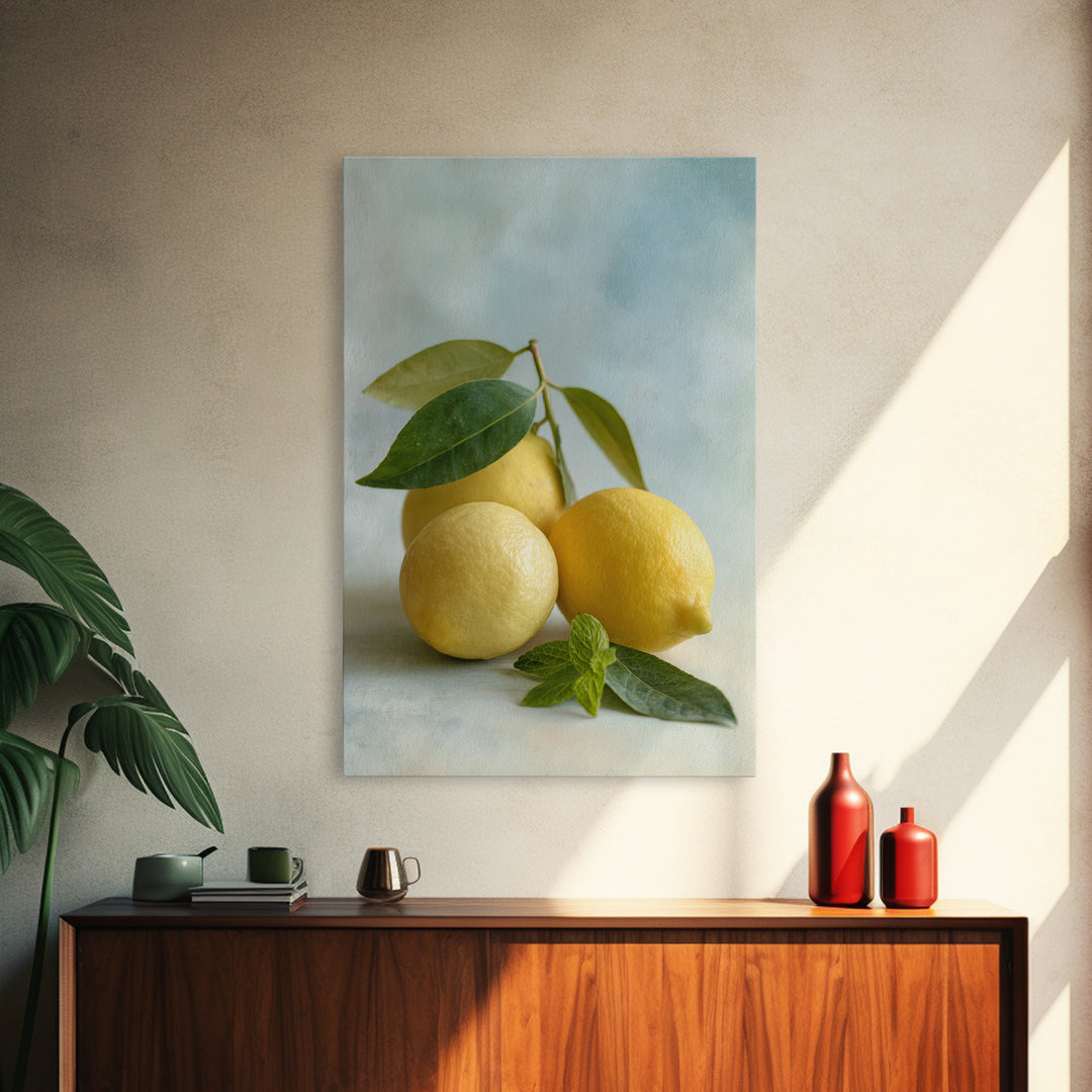 Fresh Citrus and Mint Still Life Framed Canvas Print, Dental Office Art, Dentist Art, Office Decor, Watercolor Art, Calm, DOA-2x3-63
