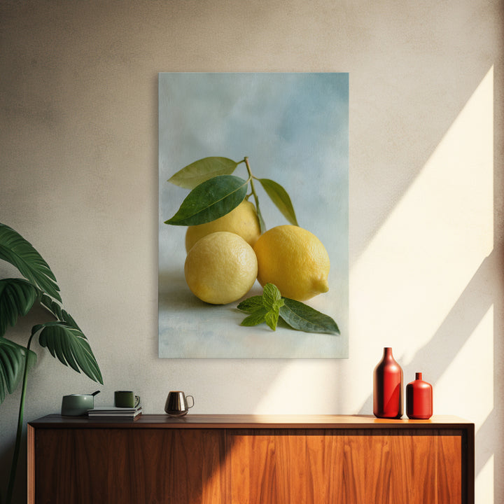 Fresh Citrus and Mint Still Life Framed Canvas Print, Dental Office Art, Dentist Art, Office Decor, Watercolor Art, Calm, DOA-2x3-63