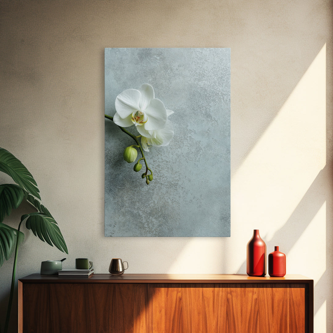 White Orchid on Stone Background Framed Canvas Print, Dental Office Art, Modern Decor, Office Decor, Fine Art, Calm, Poster, DOA-2x3-68